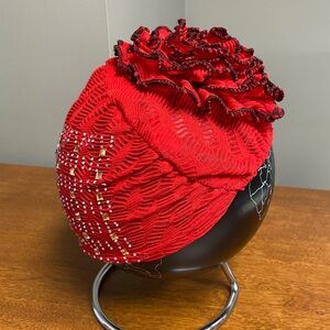 Women’s Turban Hat Cap W/ Flower & Beaded Accents
